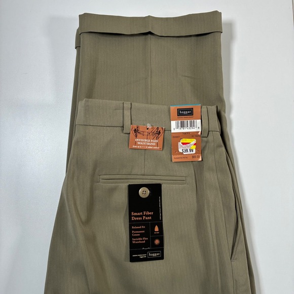 Haggar Other - NEW Haggar Dress Pants 36x31 Taupe Pleated Relaxed Fit Smart Fiber Tonal Stria